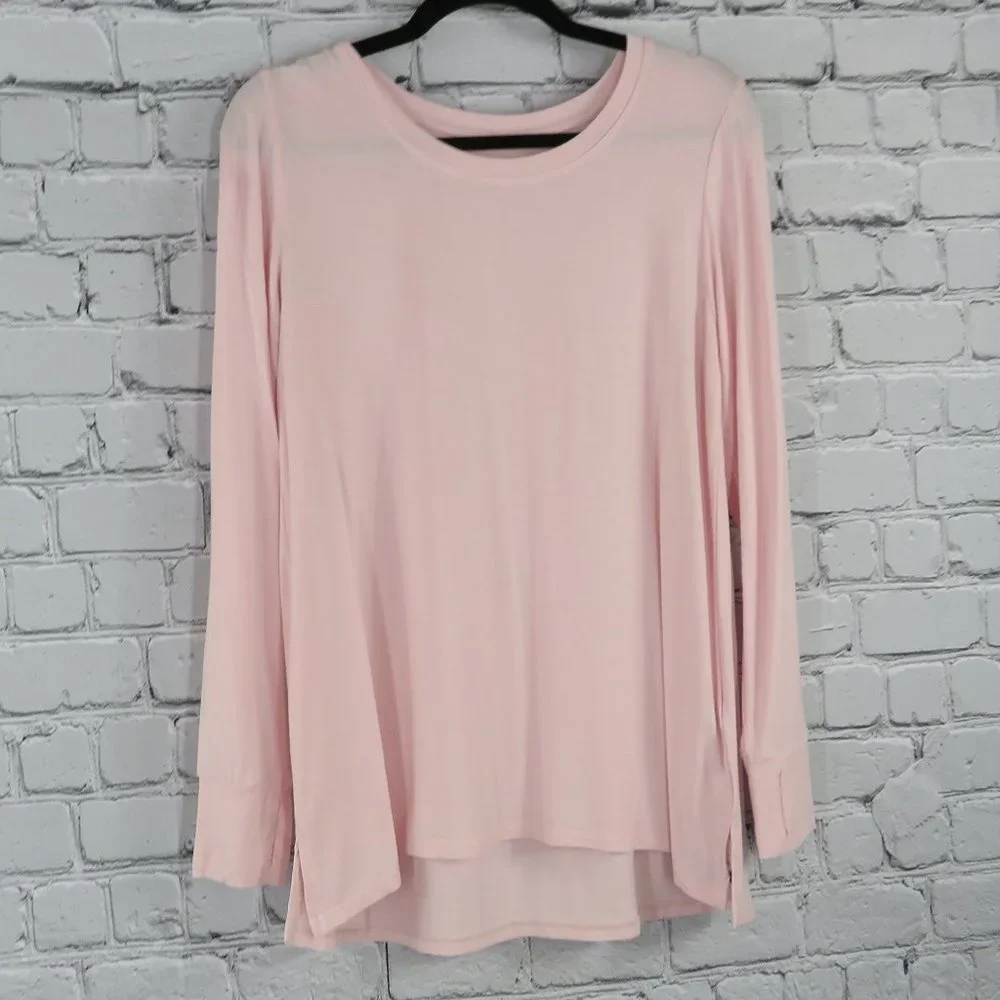 Women's Stretch Long Sleeve Crew Top - Slipper Pink - Picture 2 of 4